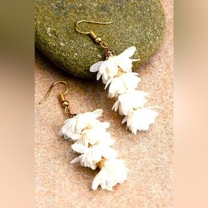 Boho Fabric and Gold Flower Drop Earrings